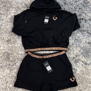 True Religion Black and gold Hoodie Shorts Set